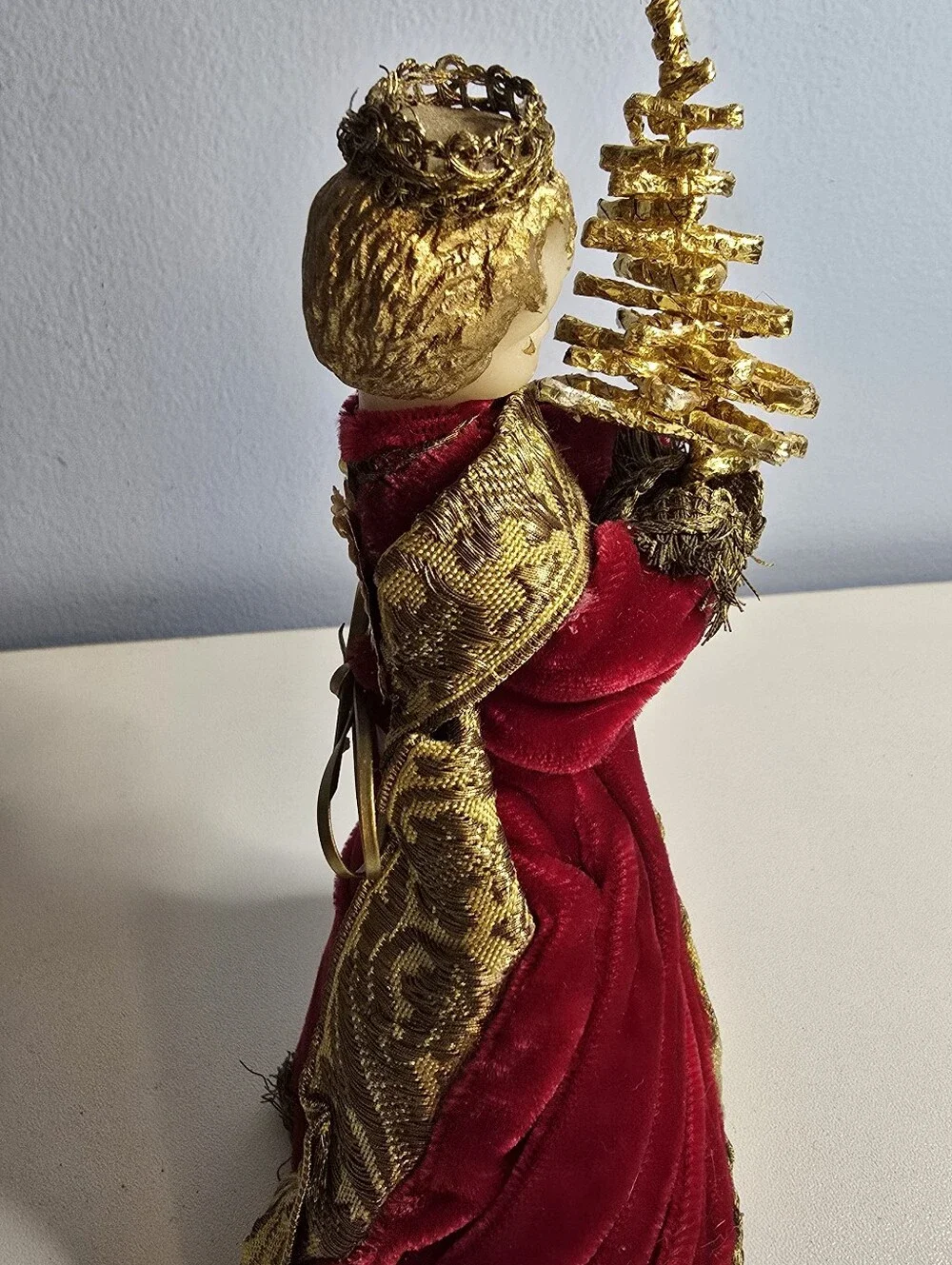 Vintage Koestel German Wax Angel Christmas Velvet Gown Red MISSING WINGS